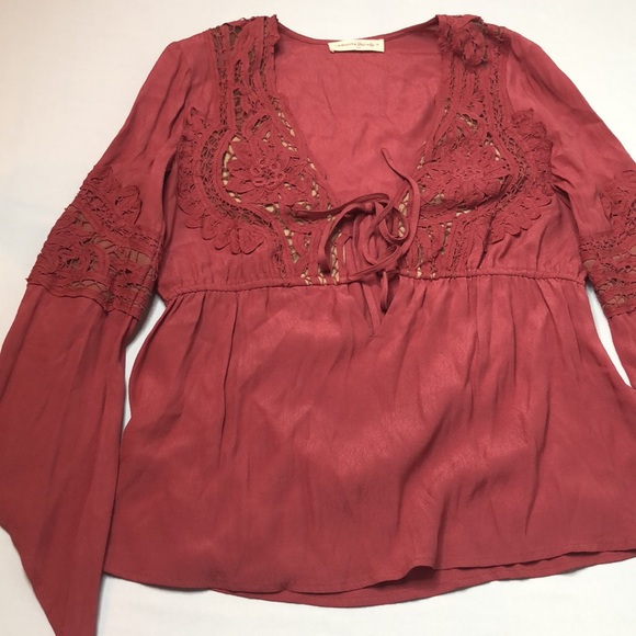 American Threads Lace Top Womens Mauve Long Sleeve Cinch Waist Size S - Picture 6 of 13